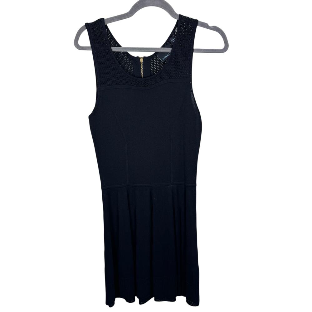 Cynthia Rowley Black Knit Crochet Rayon Nylon Tank Above Knee Sweater Dress Sz M